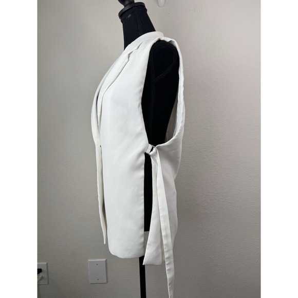 ZARA Sleeveless Blazer Vest Women's S Longline Open Side Tie White Quiet Luxury - Picture 3 of 7